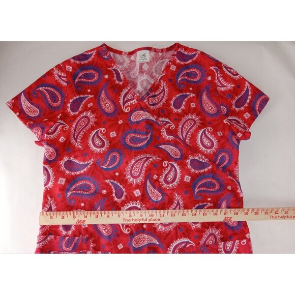 Lot Of 2 Mixed Brands Women's V Neck Multicolor,  Pink Scrub Tops Size L - Picture 6 of 16